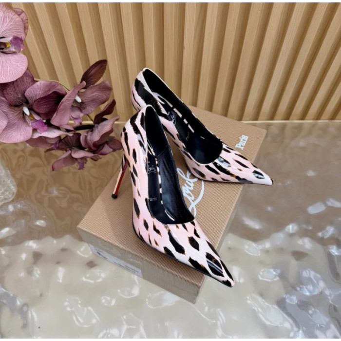 Christian Louboutin Pink Leopard‑Print Patent Pointed‑Toe 120mm Stiletto High Heel Pumps