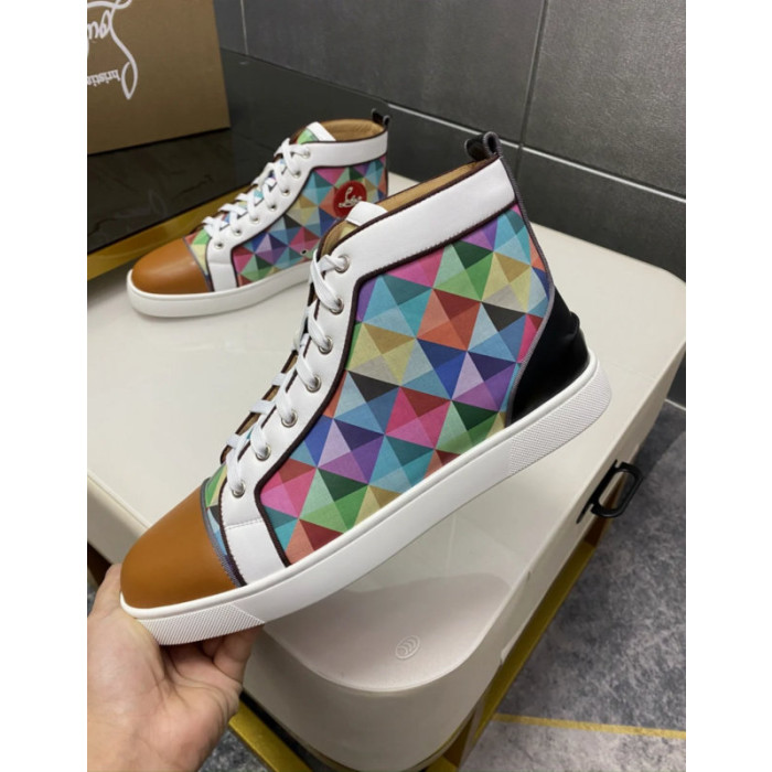 Christian Louboutin Multicolor Geometric Print High‑Top Sneakers