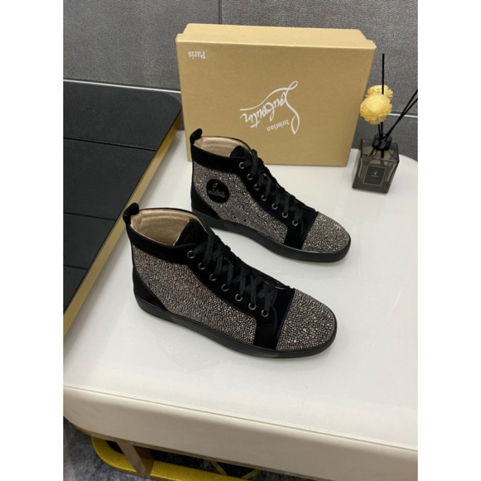 Christian Louboutin Gunmetal Strass Rhinestone High‑Top Sneakers