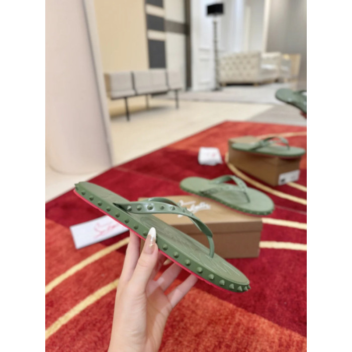 Christian Louboutin Sage Green Rubber Stud‑Decorated Flip‑Flops