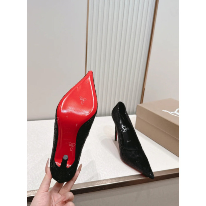 Christian Louboutin Black Glitter Velour 120mm Stiletto Heel So Kate Pumps