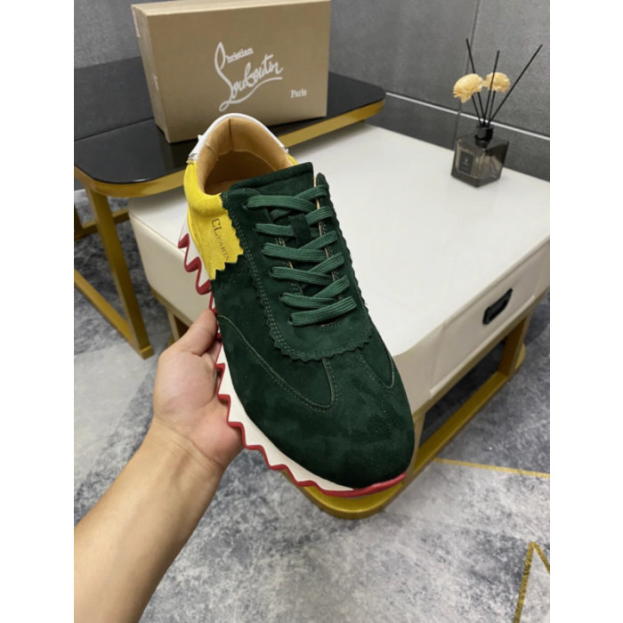 Christian Louboutin Two‑Tone Suede Shark Tooth Sole Low‑Top Sneakers
