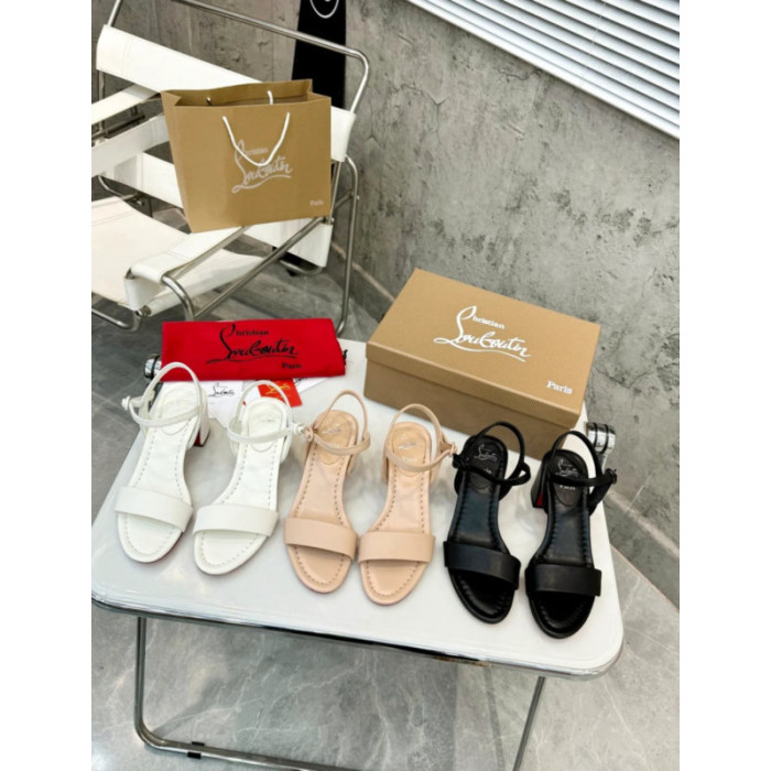 Christian Louboutin Nude Leather Block heel Ankle Strap Sandal