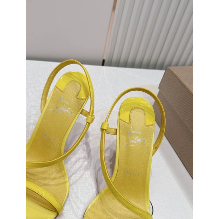 Christian Louboutin Yellow Patent Leather 100mm Stiletto Heel Slingback Sandals