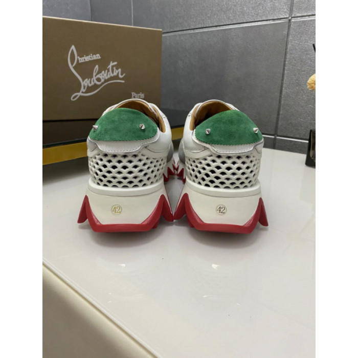 Christian Louboutin Mixed‑Media Shark Tooth Sole Low‑Top Sneakers
