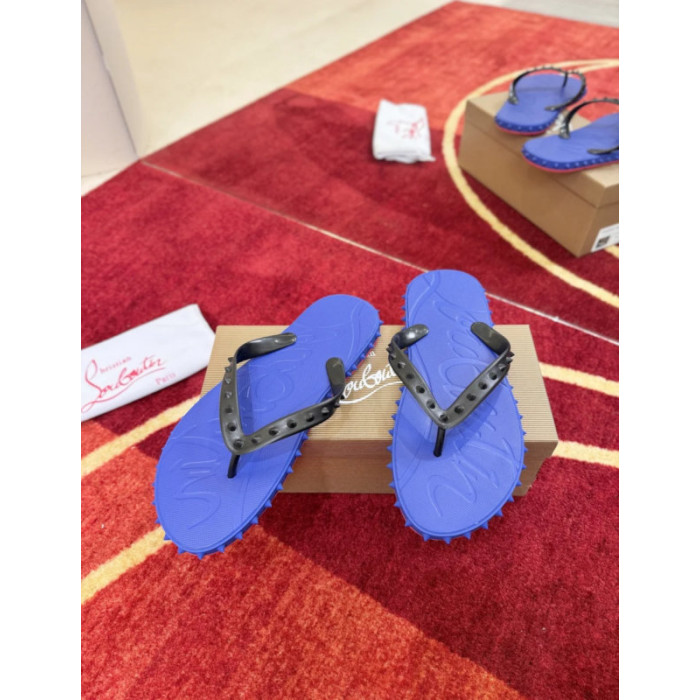 Christian Louboutin Blue Rubber Stud‑Decorated Flip‑Flops