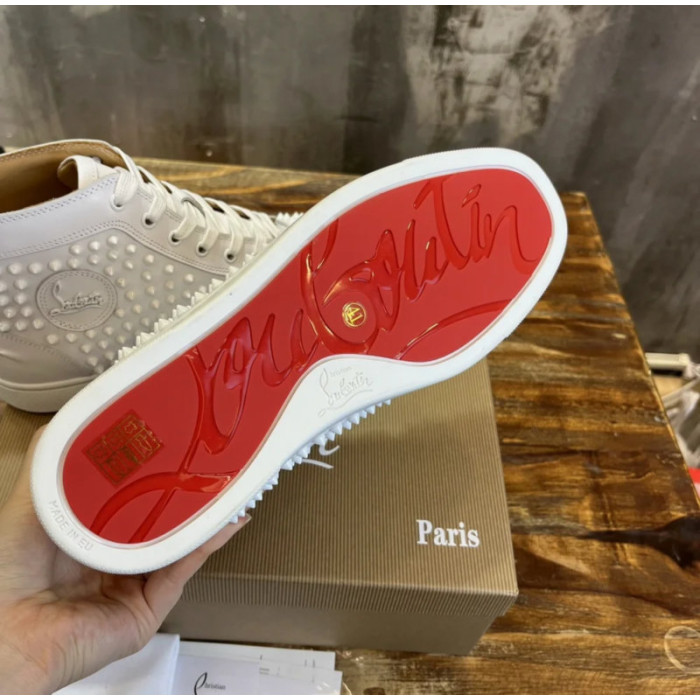 Christian Louboutin White Full‑Spike High‑Top Leather Sneakers