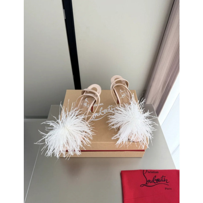Christian Louboutin Nude Feather 100mm Slingback Stiletto Sandals