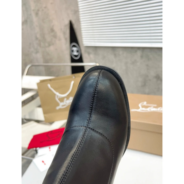 Christian Louboutin Black Smooth Leather 85mm heel Block‑Heel Knee‑High Boots