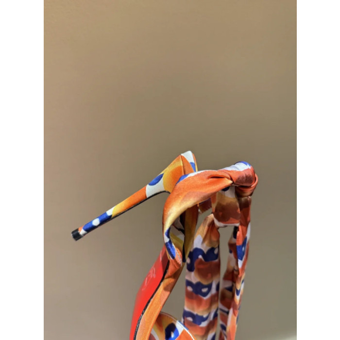 Christian Louboutin Abstract‑Print Satin 100mm Stiletto Heel Wrap‑Tie Sandals