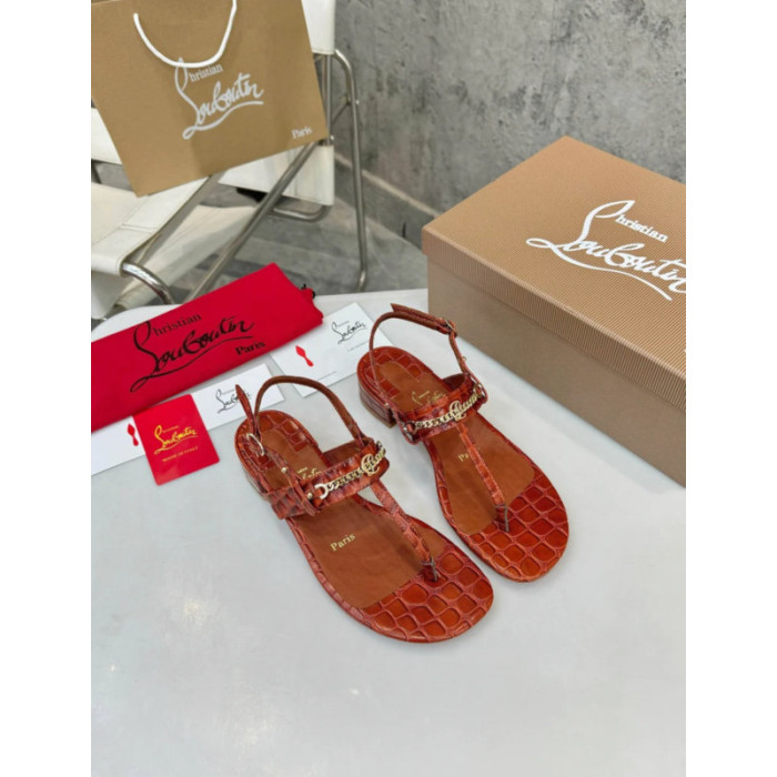 Christian Louboutin Terracotta Croc‑effect Leather Block Heel Thong Sandal