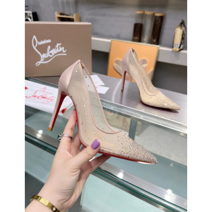 Christian Louboutin Nude Mesh Crystal‑Embellished 100mm heel Pump