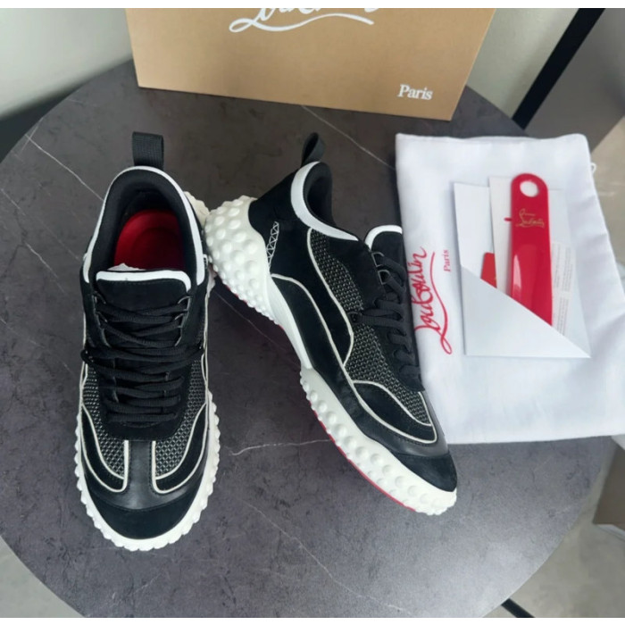 Christian Louboutin Black‑White Bubble‑Sole Lace‑Up Chunky Sneakers
