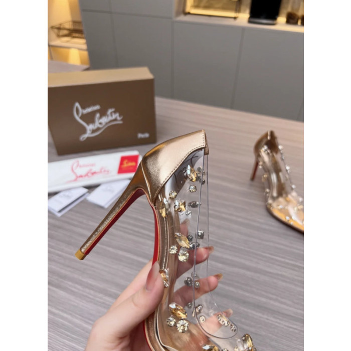 Christian Louboutin Clear PVC Golden Crystal‑Set 100mm Stiletto heel Pumps