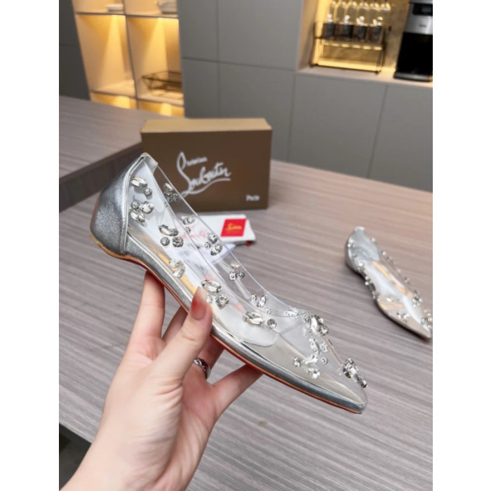 Christian Louboutin Clear PVC Crystal‑Embellished Pointed Toe Flat Pumps