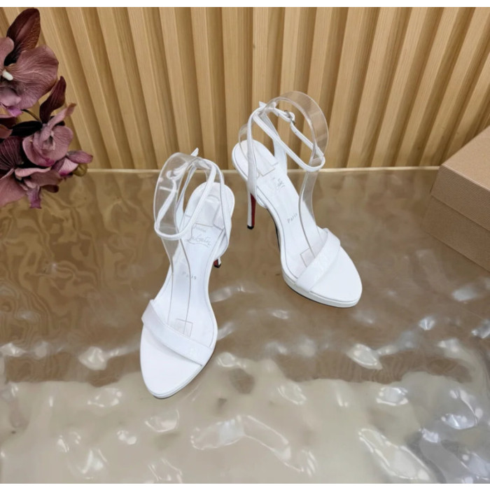 Christian Louboutin White Patent Leather Ankle‑Strap Platform High‑Heel Sandals 120mm heel