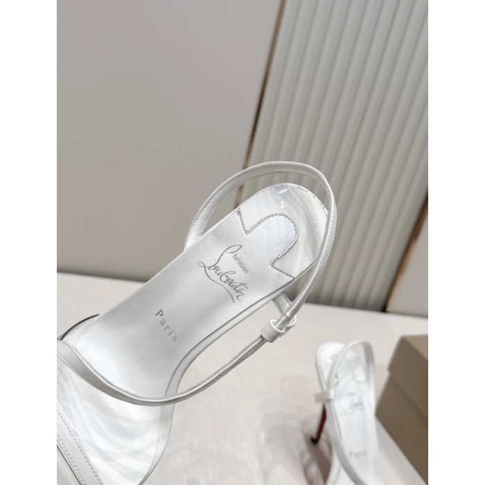 Christian Louboutin White Patent Leather 100mm Stiletto Heel Slingback Sandals