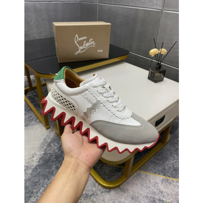 Christian Louboutin Mixed‑Media Shark Tooth Sole Low‑Top Sneakers