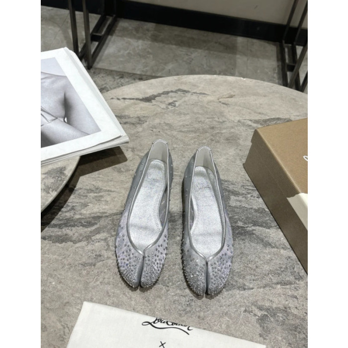 Christian Louboutin × Maison Margiela Silver Mesh Crystal Tabi Split‑Toe Flat Shoes