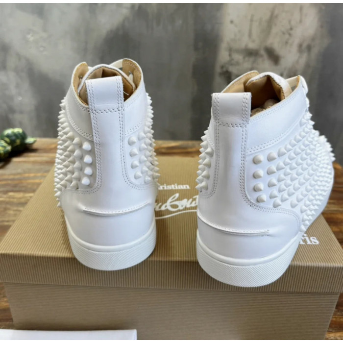 Christian Louboutin White Full‑Spike High‑Top Leather Sneakers