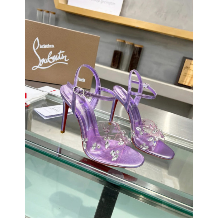 Christian Louboutin Purple Metallic Crystal‑Embellished 100mm Stiletto heel Sandals