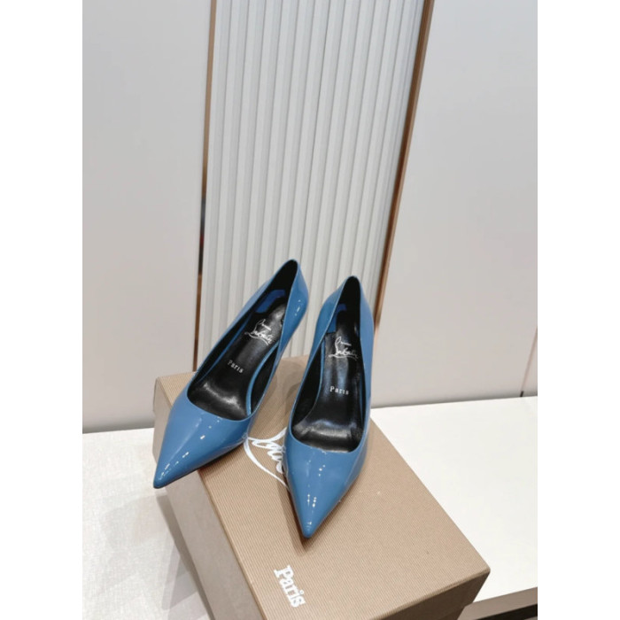 Christian Louboutin Sky Blue Patent Leather 85mm Stiletto Heel Pointed‑Toe Pumps