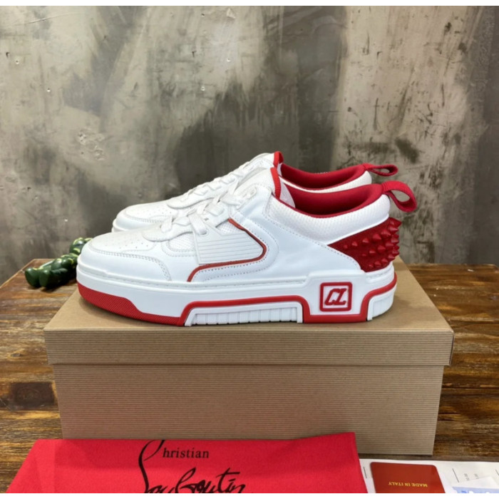 Christian Louboutin White‑Red Spiked Low‑Top Platform Sneakers
