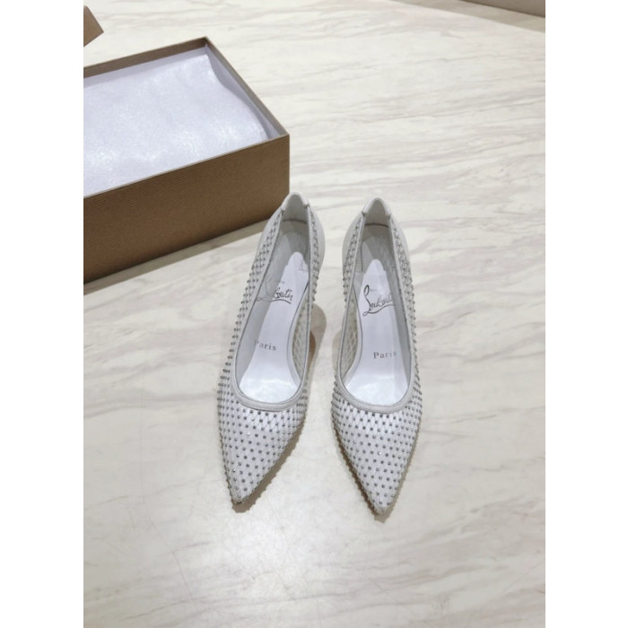 Christian Louboutin White Mesh 80mm Apostropha Crystal‑Embellished Pointed Toe Heel Pumps