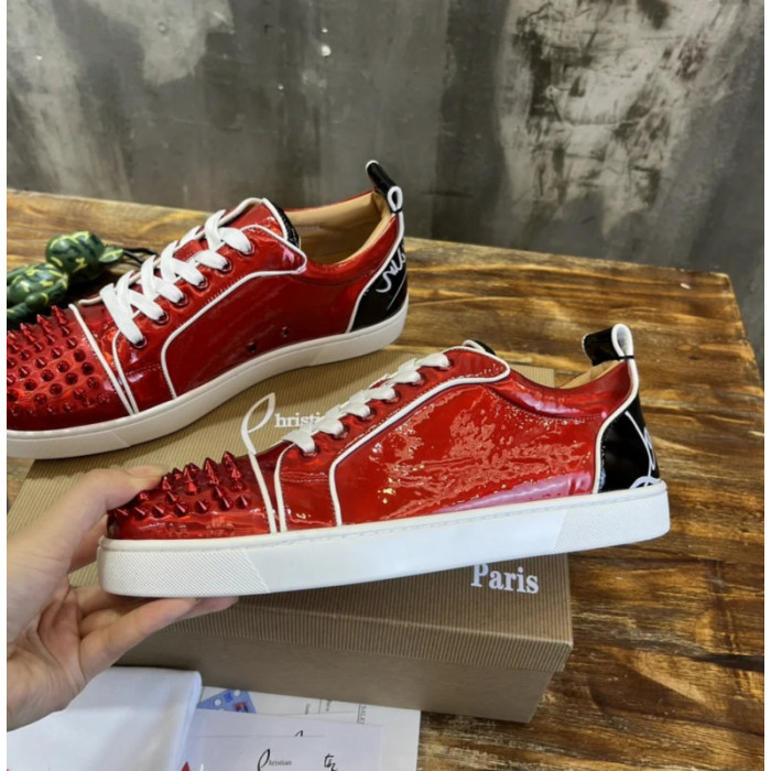Christian Louboutin Red Patent Spiked Low‑Top Sneakers