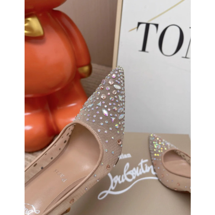 Christian Louboutin Nude Mesh Crystal‑Embellished 100mm Pointed‑Toe Stiletto Heel Pumps