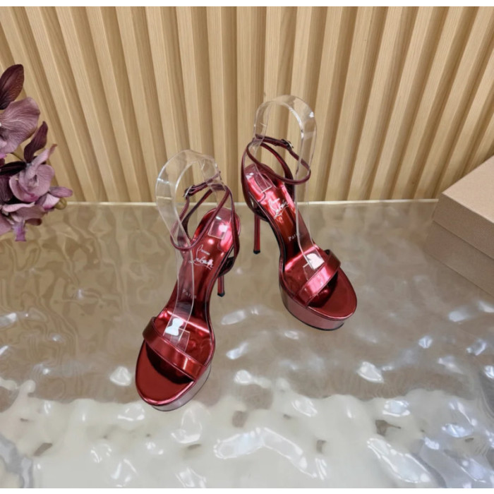 Christian Louboutin Red Metallic 150mm Platform Ankle‑Strap High‑Heel Sandals