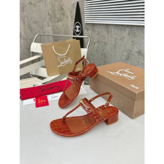 Christian Louboutin Rust Croc‑Embossed 45mm Block Heel Thong Sandals