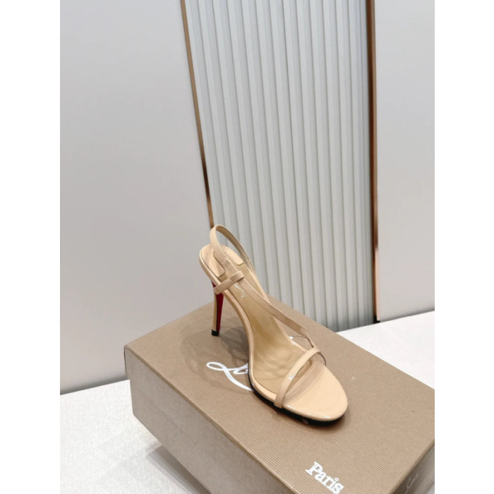 Christian Louboutin Nude Patent Leather 100mm Stiletto Heel Slingback Sandals