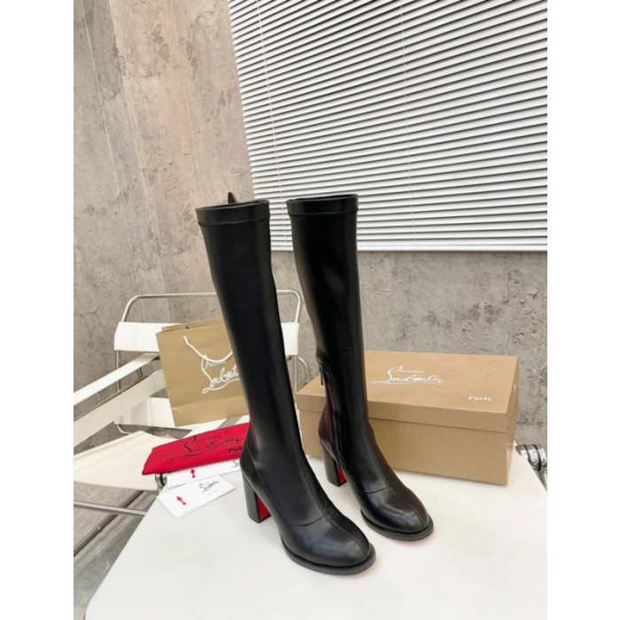 Christian Louboutin Black Leather 85mm Heel Knee‑High Boots