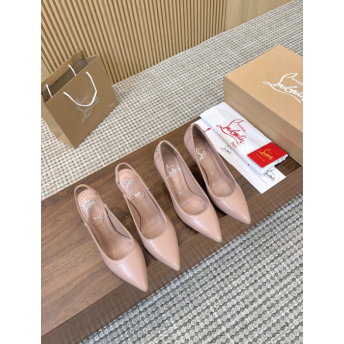 Christian Louboutin Nude Leather 85mm Pointed Toe Slingback Pumps