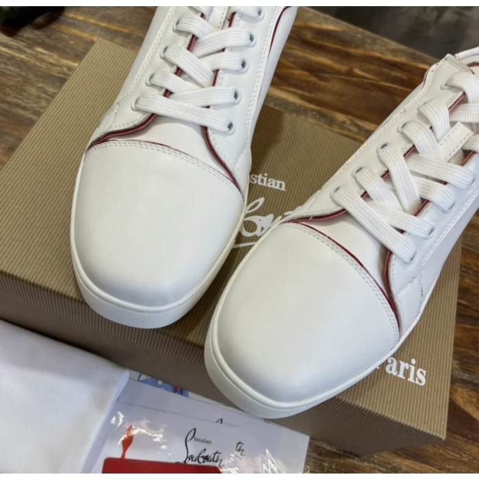 Christian Louboutin White Calf Leather Red‑Logo Low‑Top Sneakers