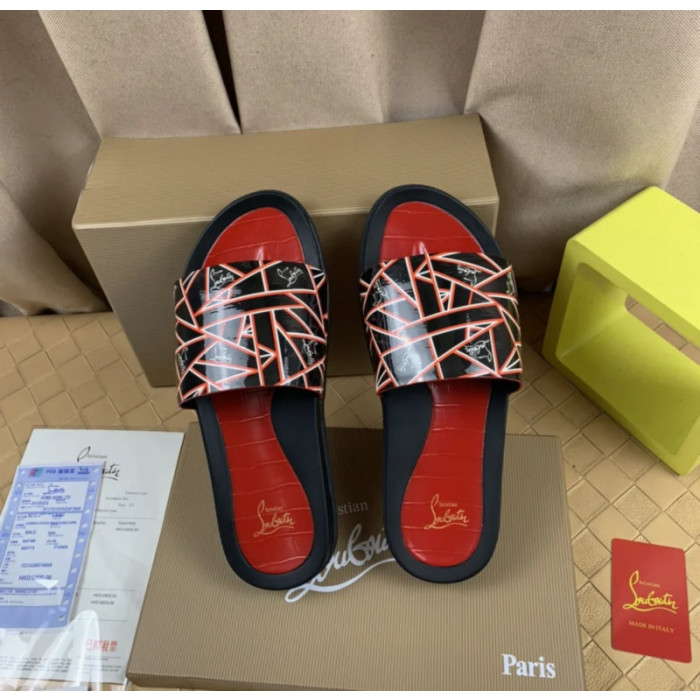 Christian Louboutin Geometric‑Print Logo Slide Sandals