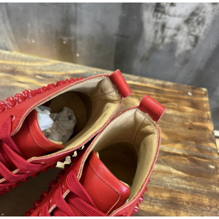 Christian Louboutin Red Full‑Spike Leather High‑Top Sneakers