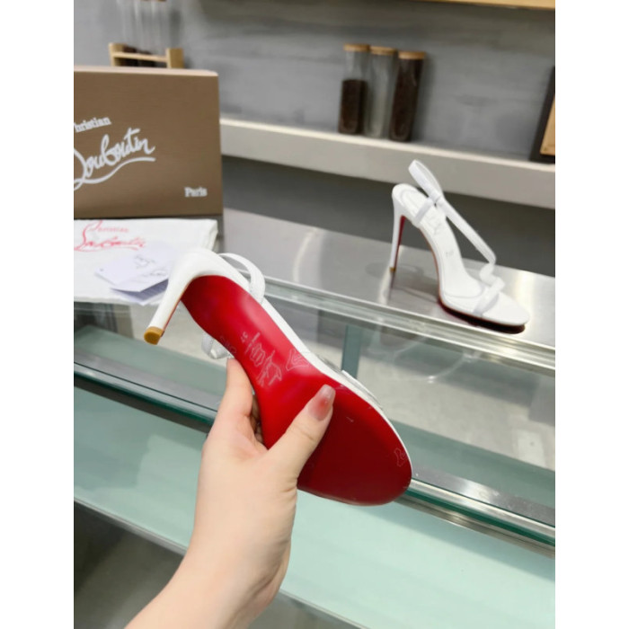 Christian Louboutin White Nappa Asymmetric Curved Strap Slingback Sandal 100mm heel