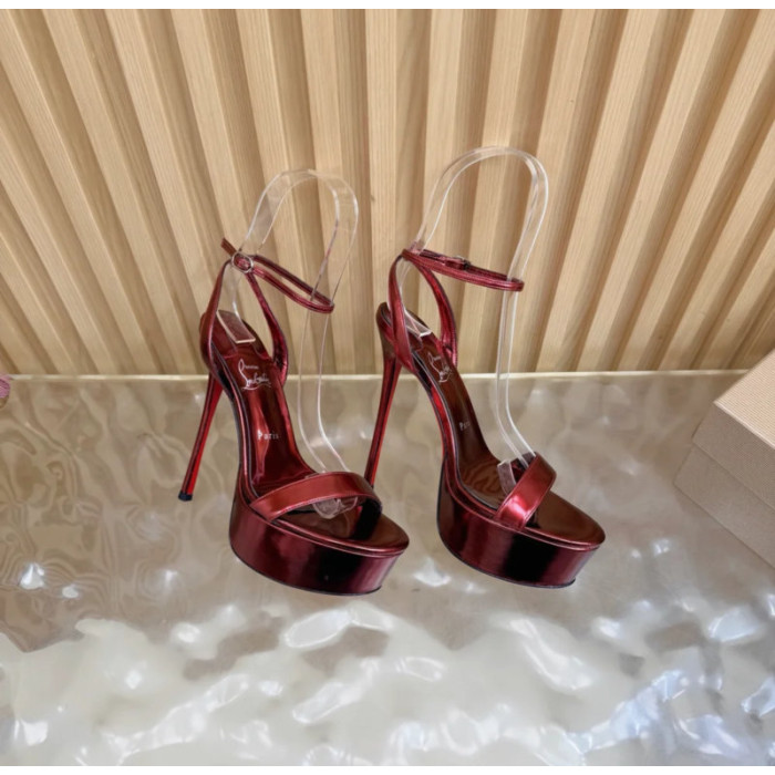 Christian Louboutin Red Metallic 150mm Platform Ankle‑Strap High‑Heel Sandals