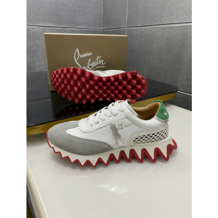 Christian Louboutin Mixed‑Media Shark Tooth Sole Low‑Top Sneakers