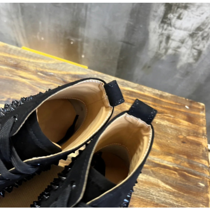 Christian Louboutin Black Suede Full‑Spike High‑Top Sneakers