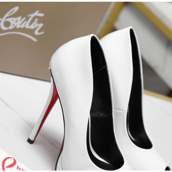 Christian Louboutin Lady Z 120 White Patent Peep‑Toe Platform Stiletto Heel Pumps