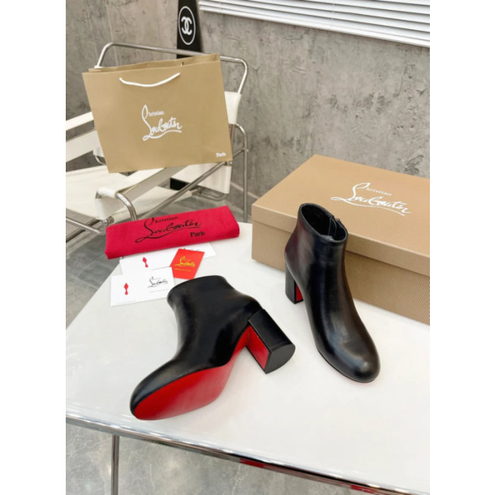 Christian Louboutin Black Leather 85mm Heel Side‑Zip Ankle Boots