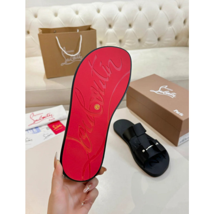 Christian Louboutin Black Rubber Double‑Buckle Slide Sandals