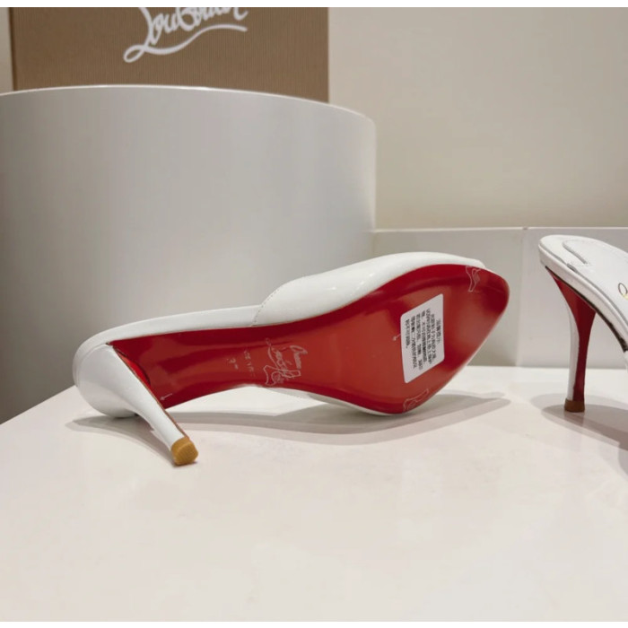 Christian Louboutin White Patent Peep‑Toe Stiletto Heel Mules