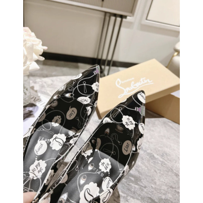 Christian Louboutin Black Patent Comic Speech Bubble Print 100mm heel Pump