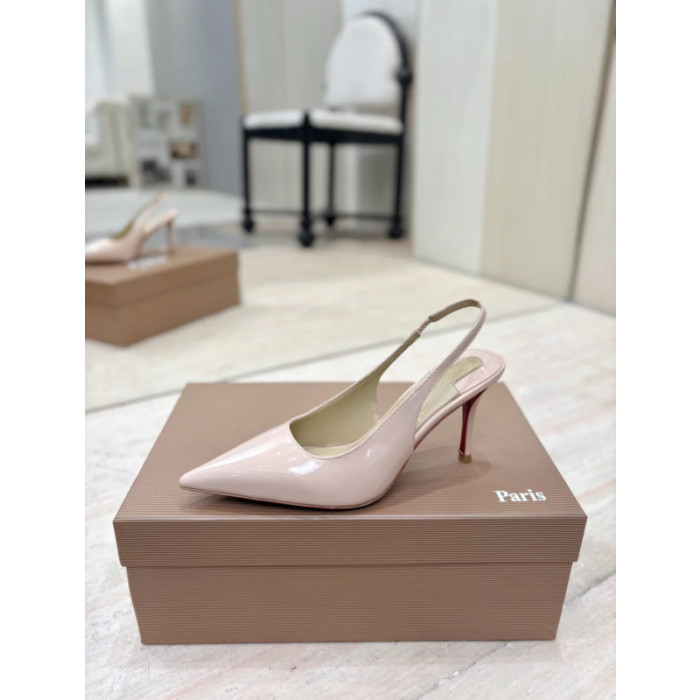 Christian Louboutin Nude Patent 85mm Pointed‑Toe Heel Slingback Pumps