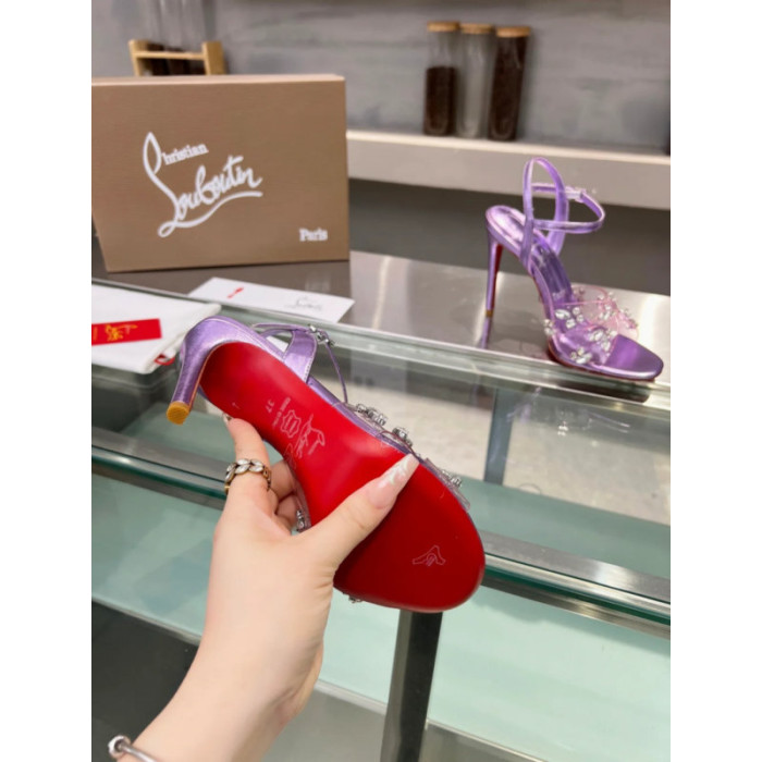 Christian Louboutin Purple Metallic Crystal‑Embellished 100mm Stiletto heel Sandals