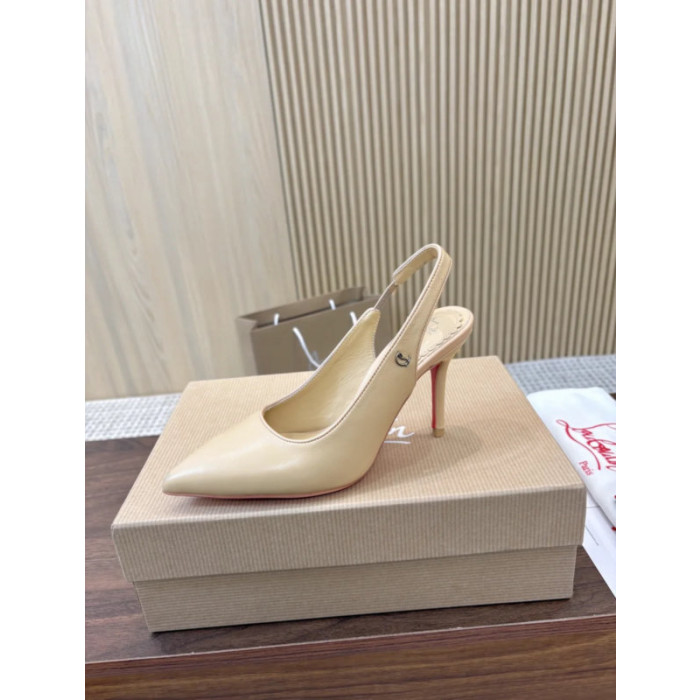 Christian Louboutin Beige Leather 85mm Pointed Toe Slingback Pumps